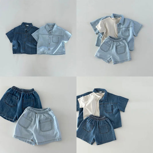 Style Coréen: Ensemble Chemise et Short en Jean pour Bébés