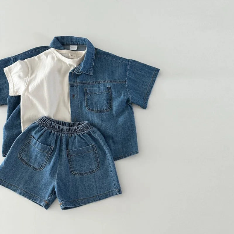 Style Coréen: Ensemble Chemise et Short en Jean pour Bébés