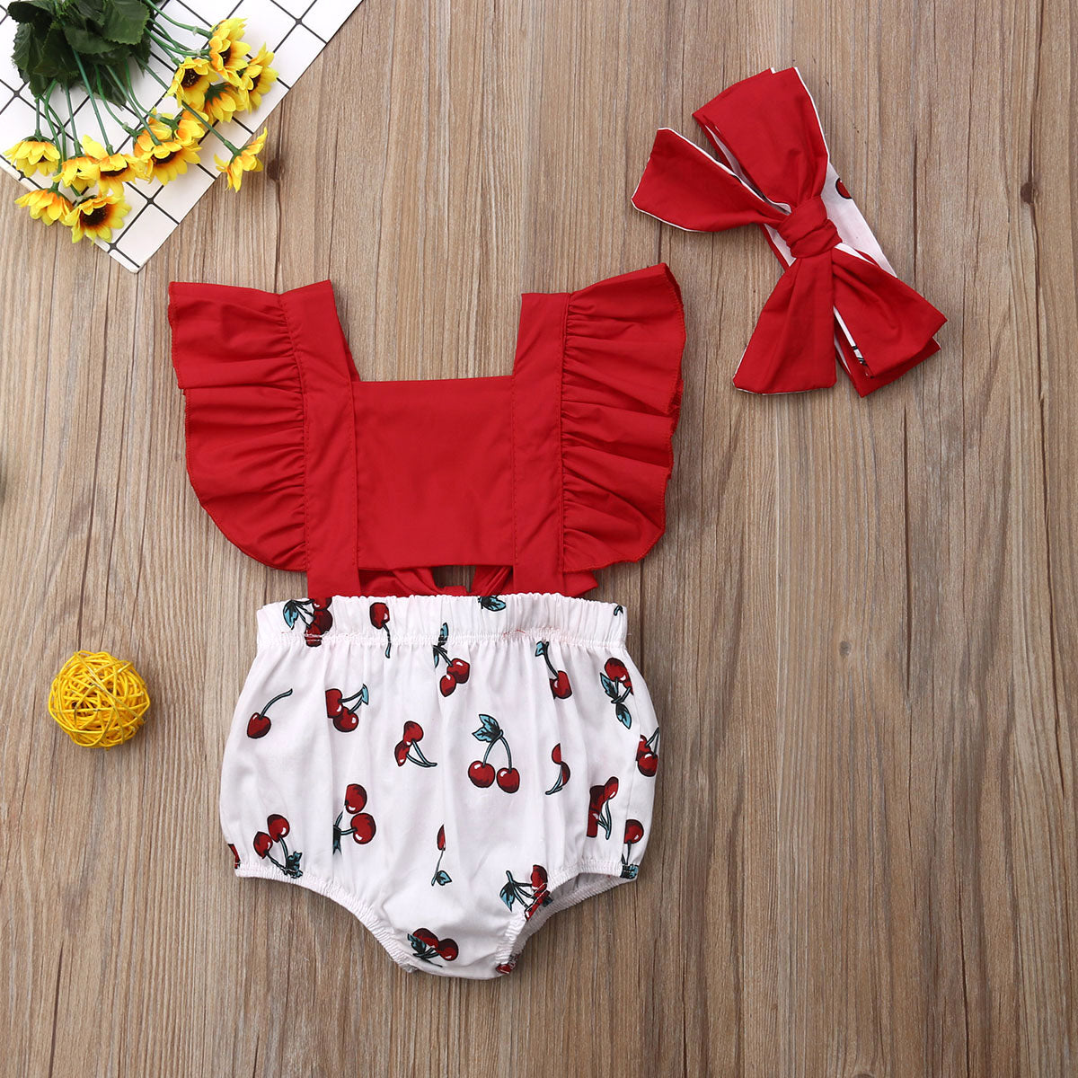 Cerises Mignonnes : Ensemble Bodies + Bandeau pour Bébés filles