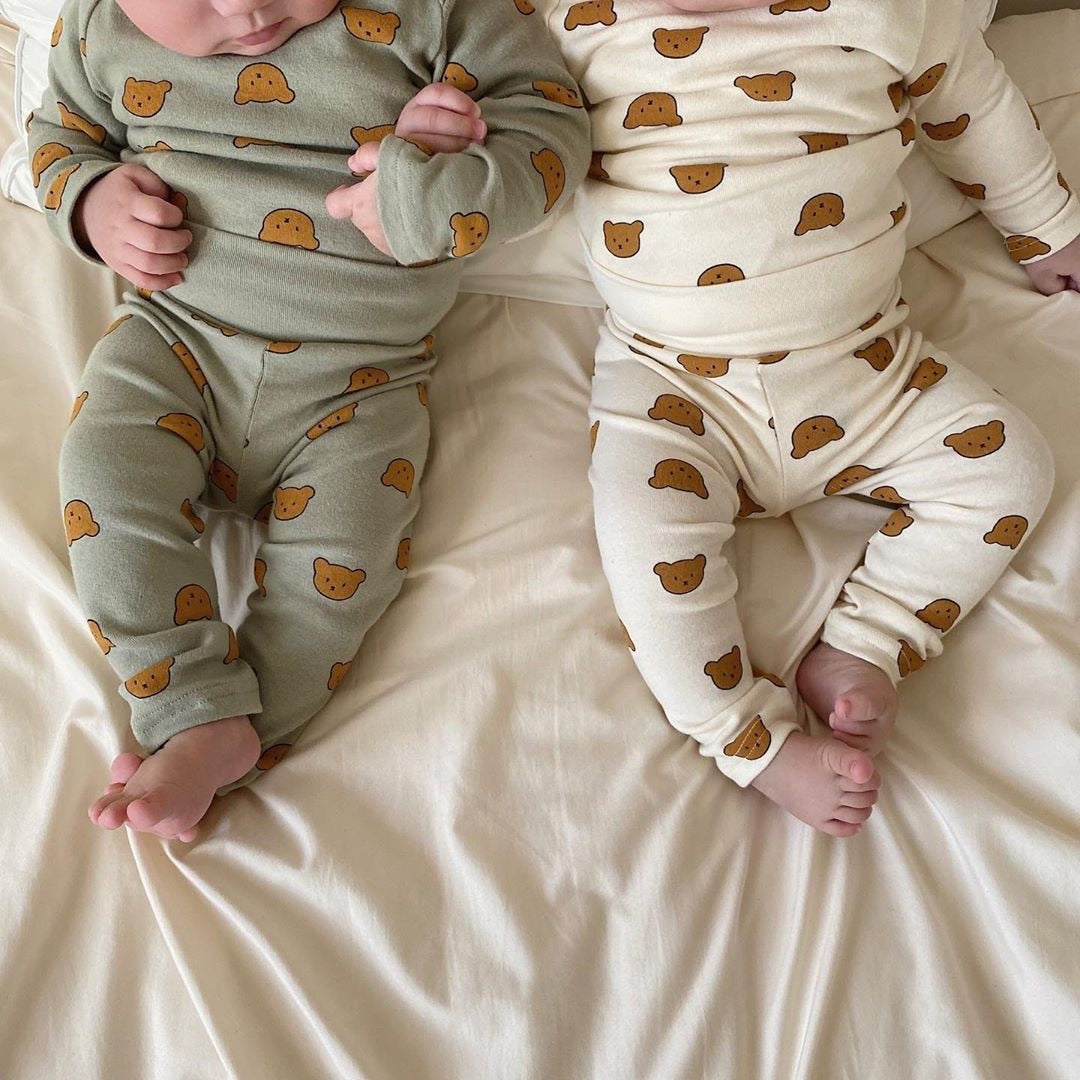 Douce Nuit : Ensemble Pyjama en Coton avec Bodies Manches Longues et Pantalon  aux Motifs Ourson